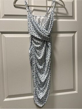 SHEIN White Mini Dress with Blue Floral Print and Ruched Detail